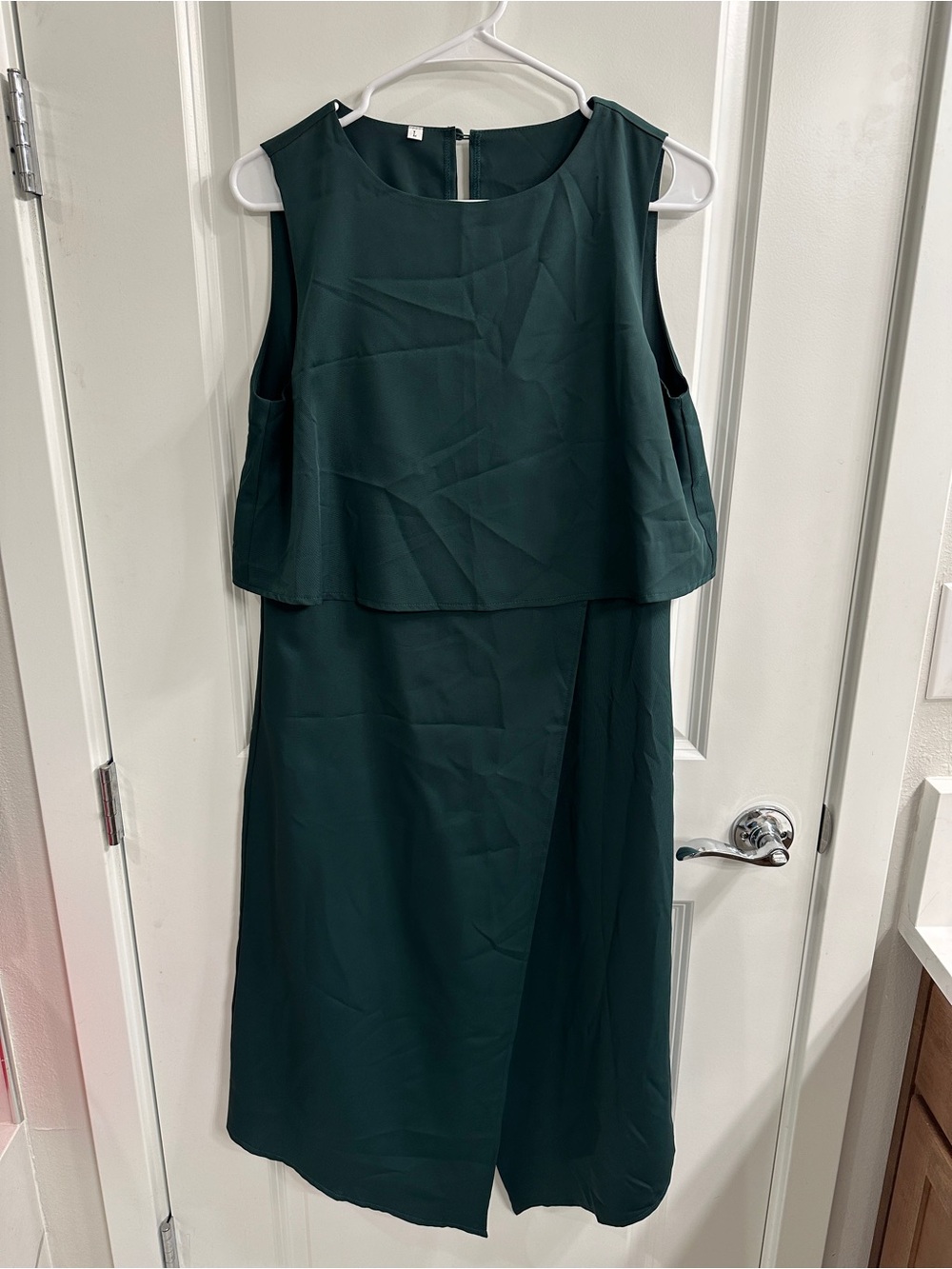 Sleeveless Dark Green Layered Midi Dress - Large, wedding guest dress